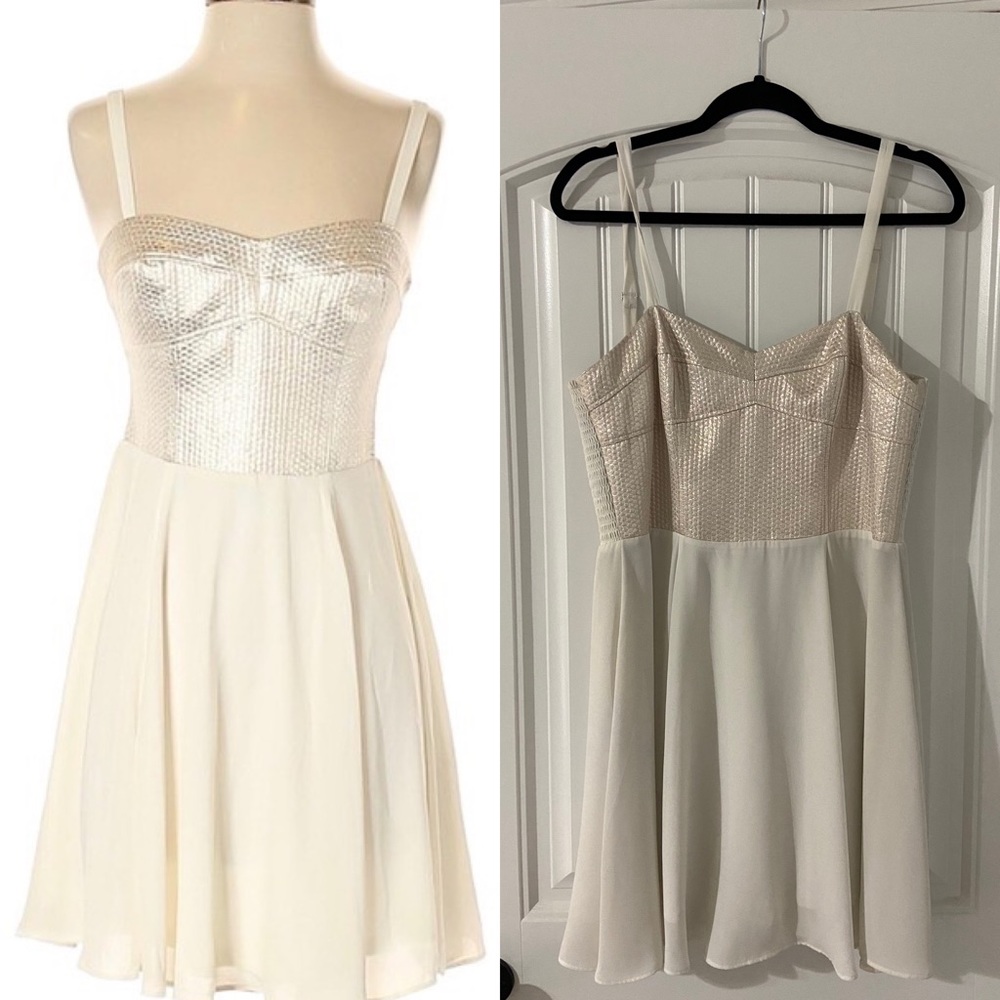 Express gold and cream cocktail dress